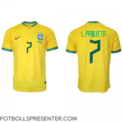 Brasilien Lucas Paqueta #7 Hemma Matchtröja VM 2022 Kortärmad Brasilien Lucas Paqueta #7 Hemma Matchtröja VM 2022 Kortärmad